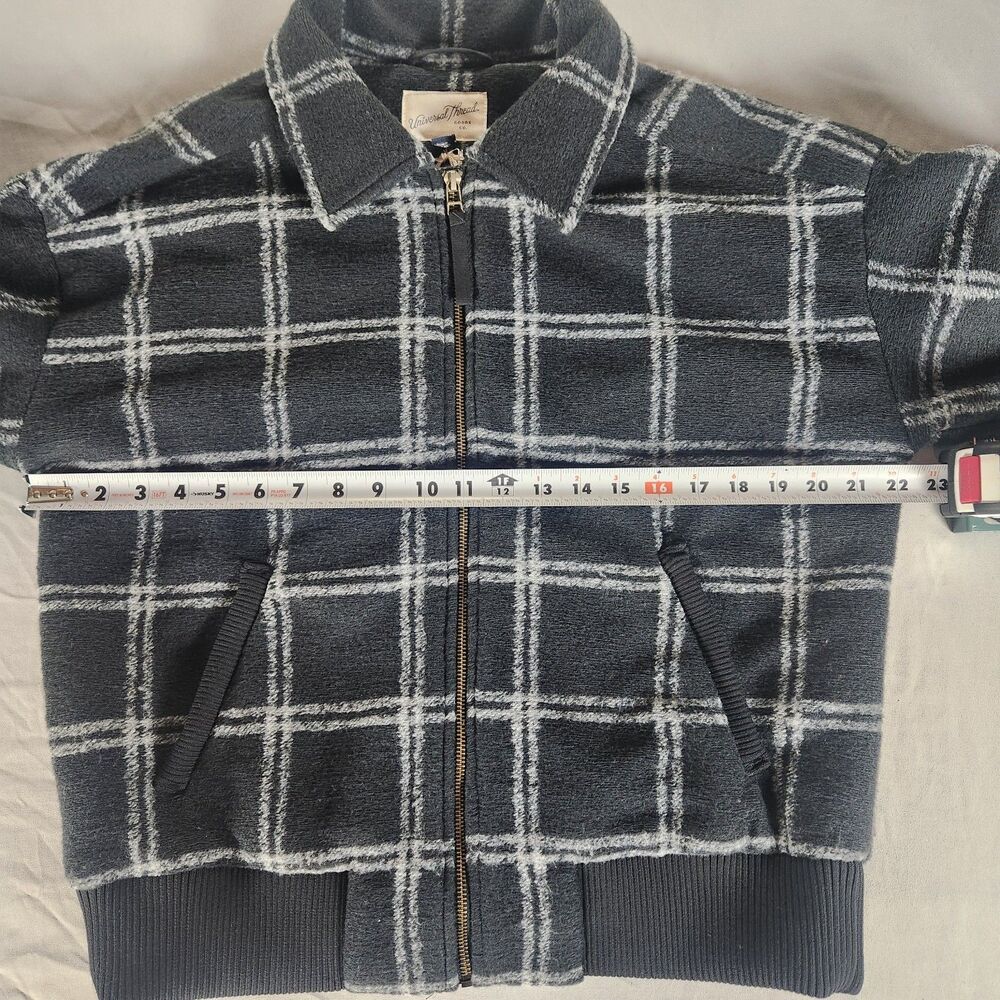 Universal Thread Women's M Plaid Knit Bomber Jacket Zip Front Lined Black NWT - Picture 5 of 10